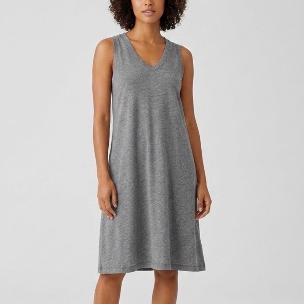 Pact Womens Grey Organic Cotton Sleeveless V-Neck Shift Mini Dress Size Small
